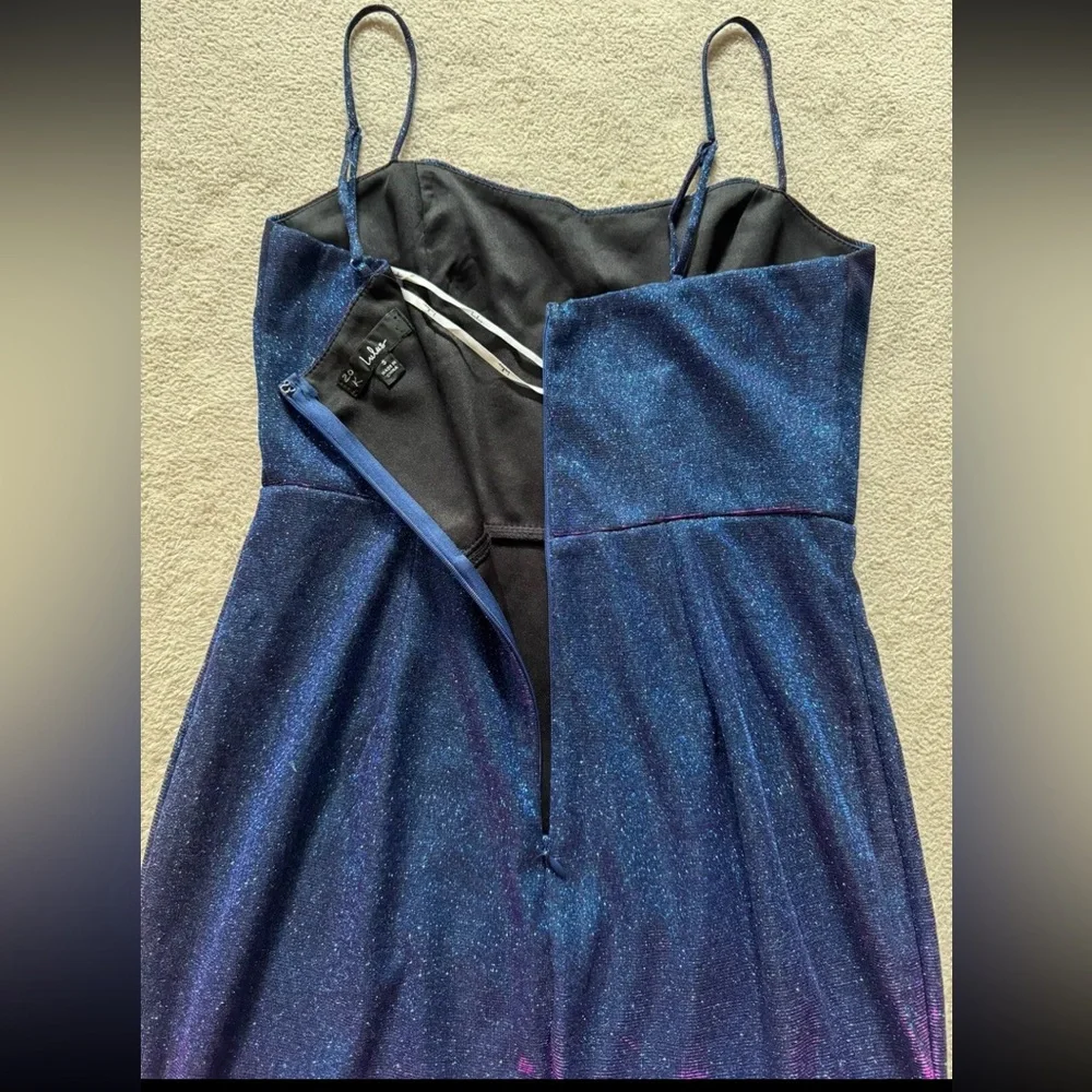 Lulu's‎ Women's Shiny Royal Blue Metallic Sleeveless Lined Mini Dress Size Small